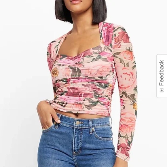 Express Tops - Express Floral Blouse in Pink and Red Sz M